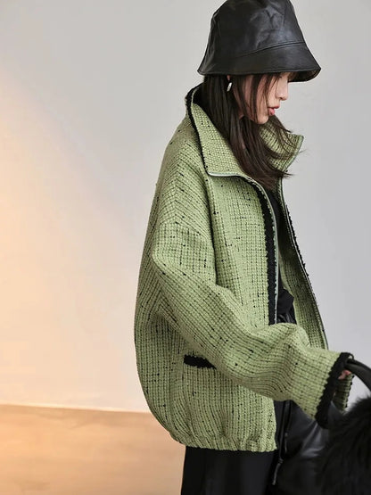 FU FRESH UP Soft Wool Tweed Jacket With Contrast Collar