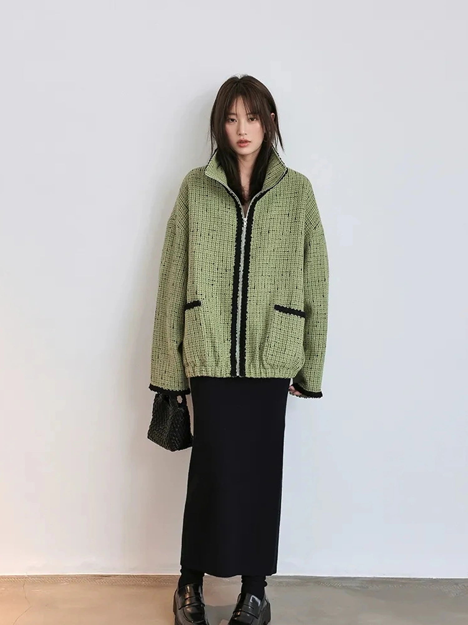 FU FRESH UP Soft Wool Tweed Jacket With Contrast Collar