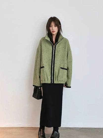 FU FRESH UP Soft Wool Tweed Jacket With Contrast Collar