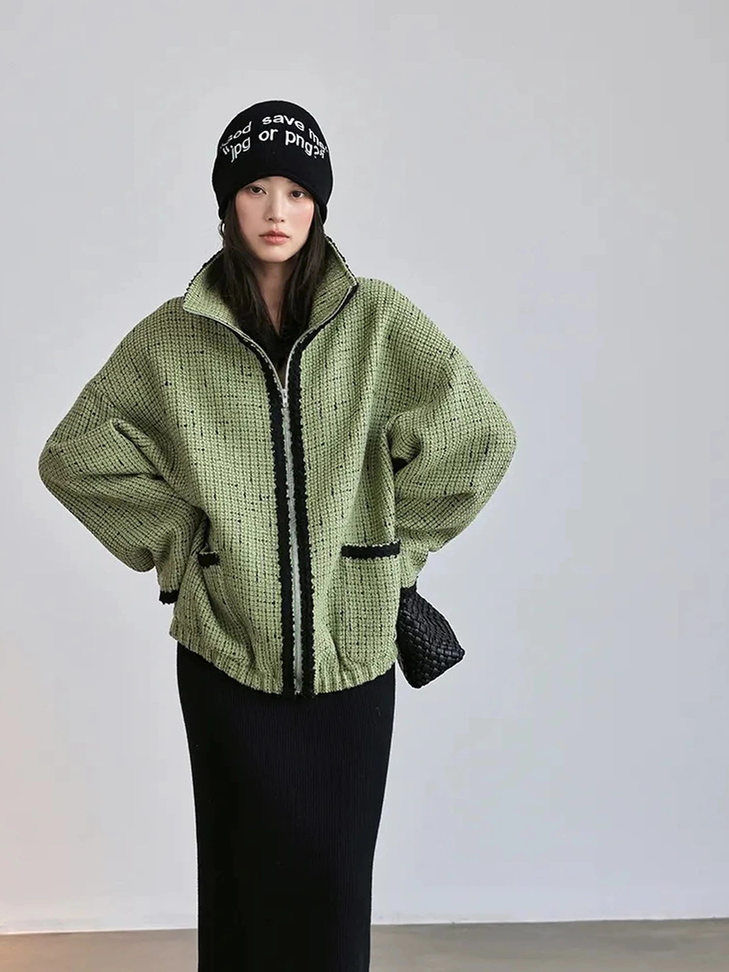 FU FRESH UP Soft Wool Tweed Jacket With Contrast Collar