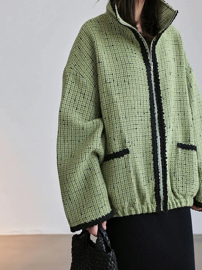 FU FRESH UP Soft Wool Tweed Jacket With Contrast Collar