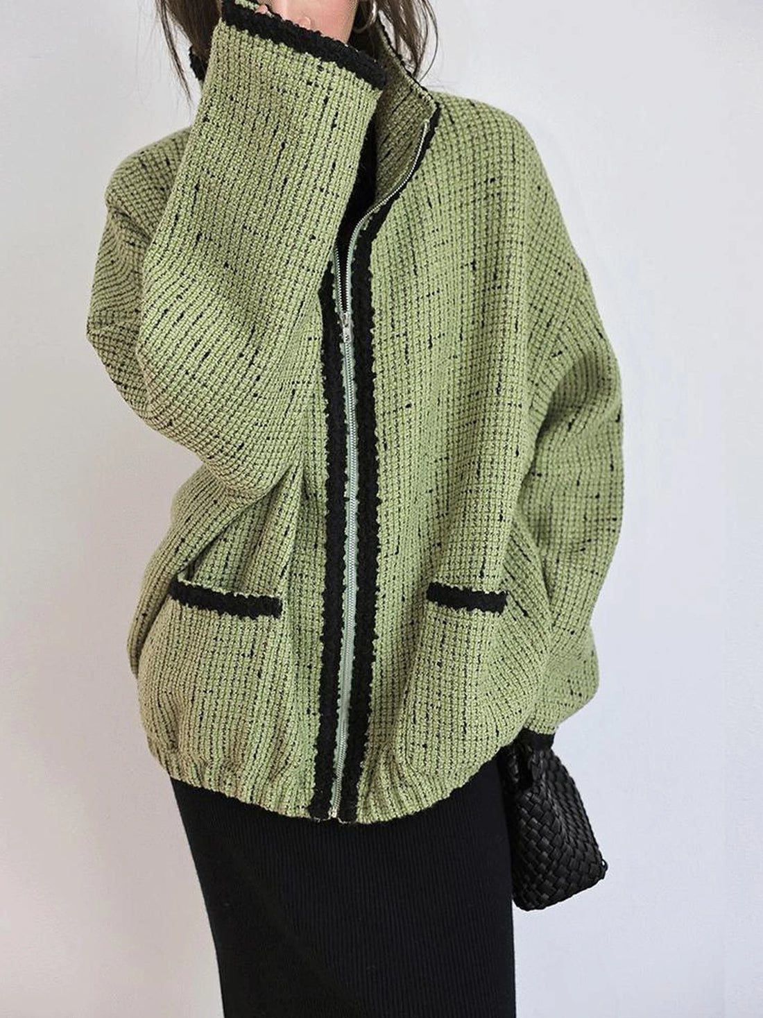 FU FRESH UP Soft Wool Tweed Jacket With Contrast Collar