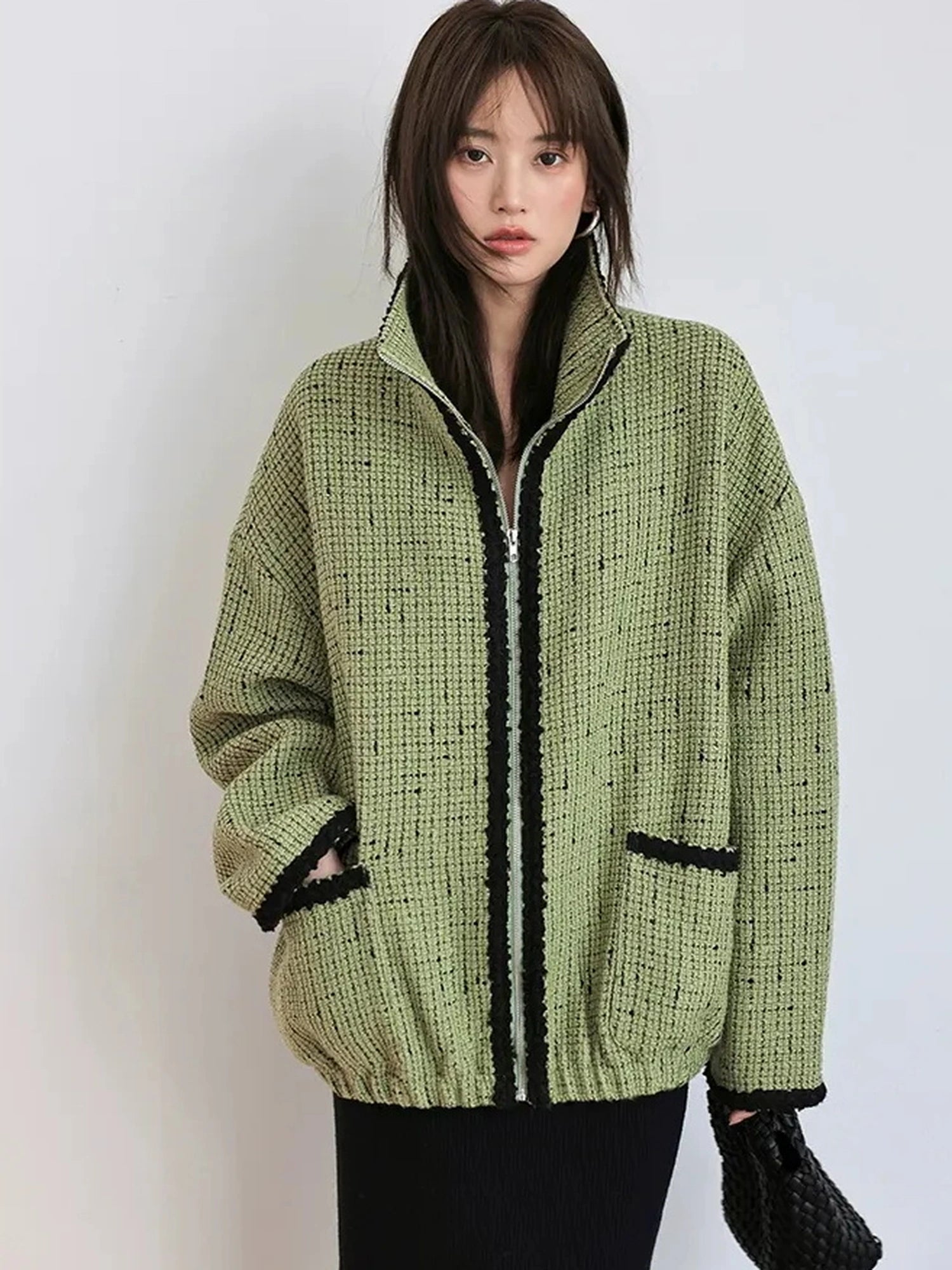 FU FRESH UP Soft Wool Tweed Jacket With Contrast Collar