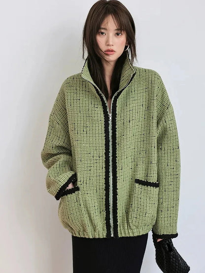 FU FRESH UP Soft Wool Tweed Jacket With Contrast Collar