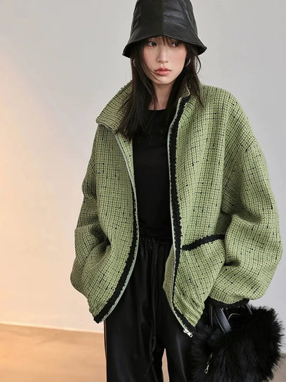 FU FRESH UP Soft Wool Tweed Jacket With Contrast Collar