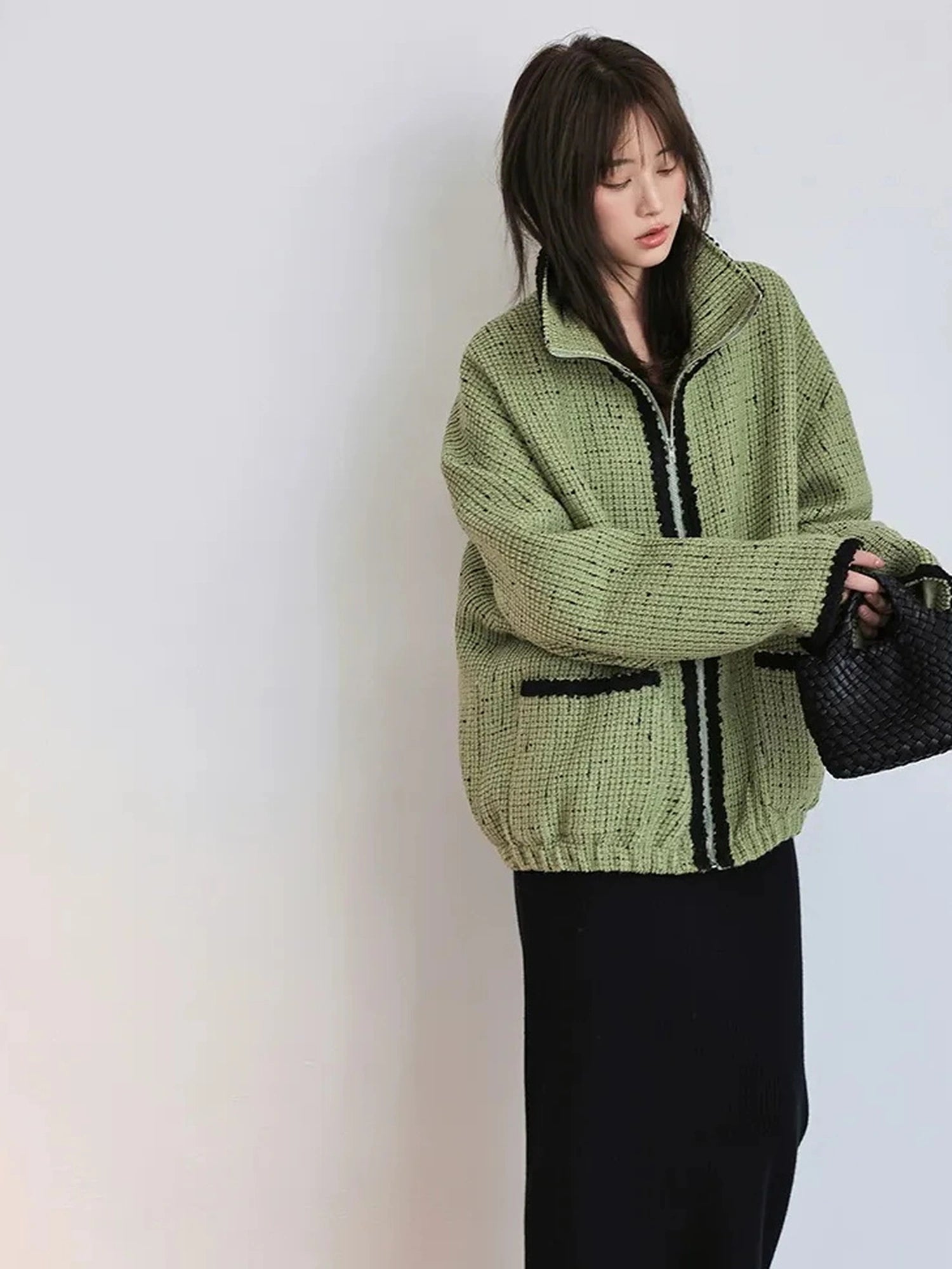 FU FRESH UP Soft Wool Tweed Jacket With Contrast Collar