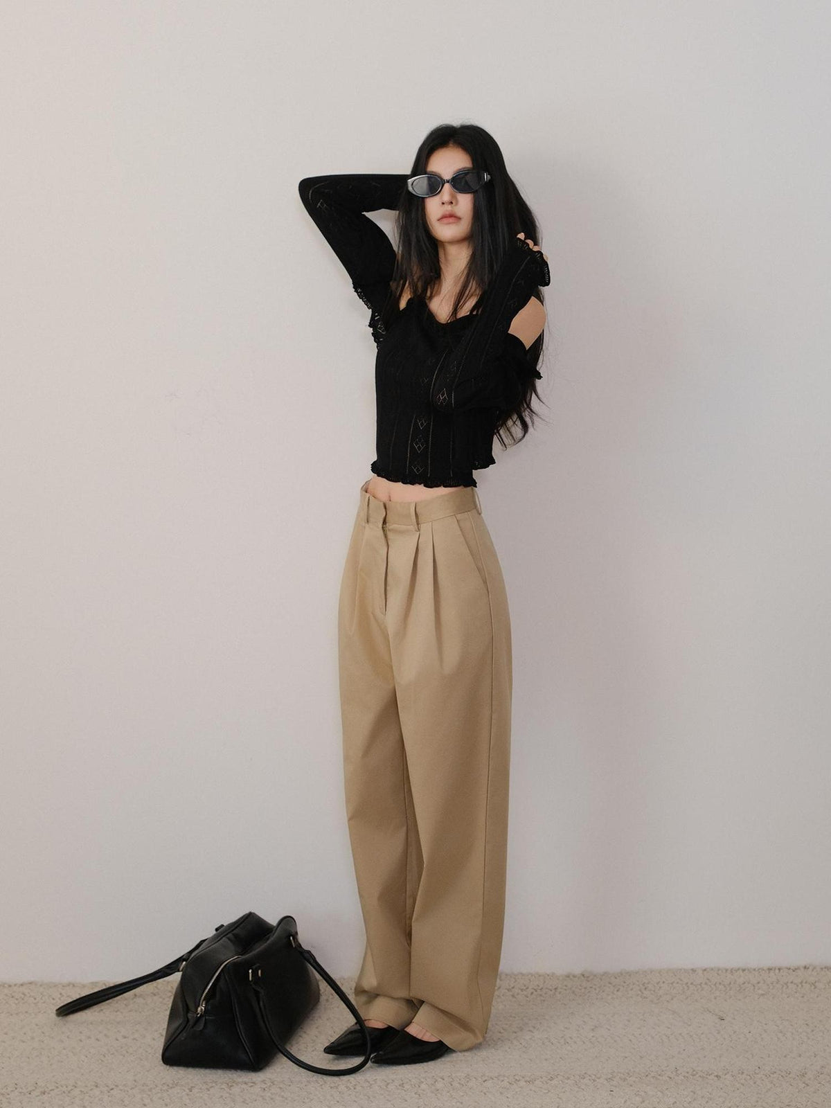 FU FRESH UP Solid 3d Pleated Straight Leg Pocket Women&