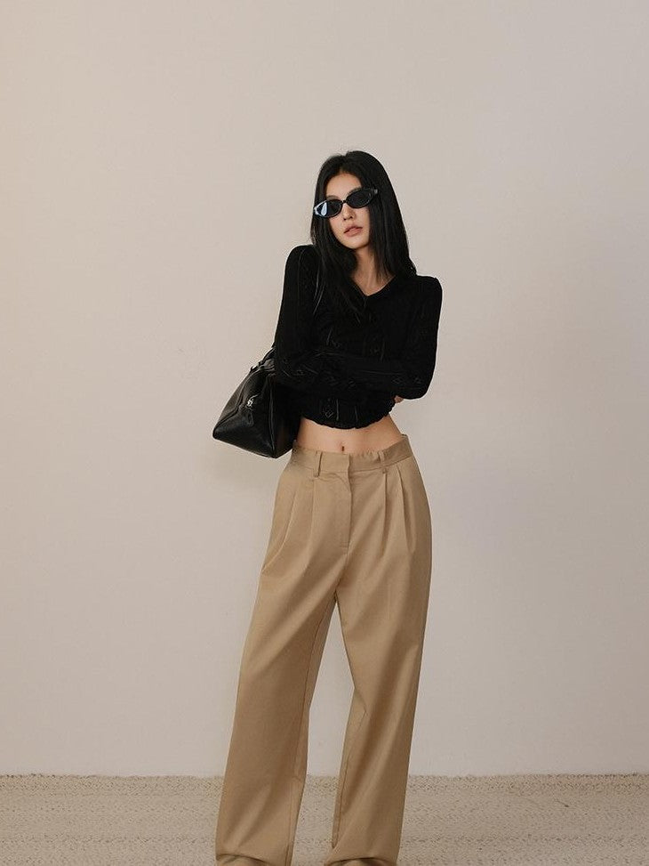 FU FRESH UP Solid 3d Pleated Straight Leg Pocket Women&