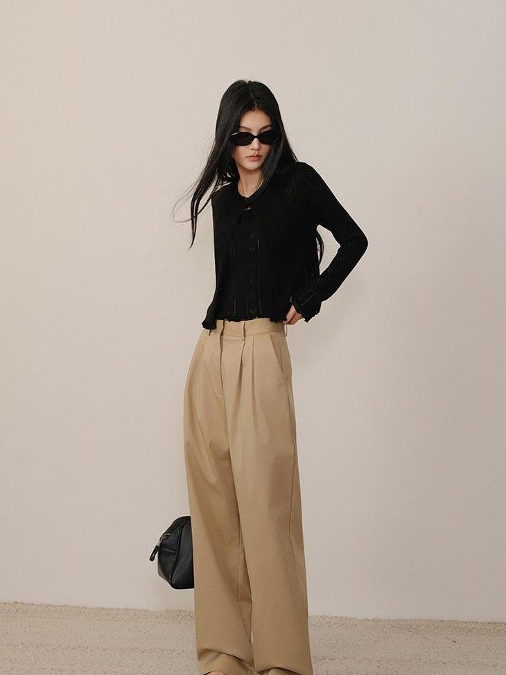FU FRESH UP Solid 3d Pleated Straight Leg Pocket Women&