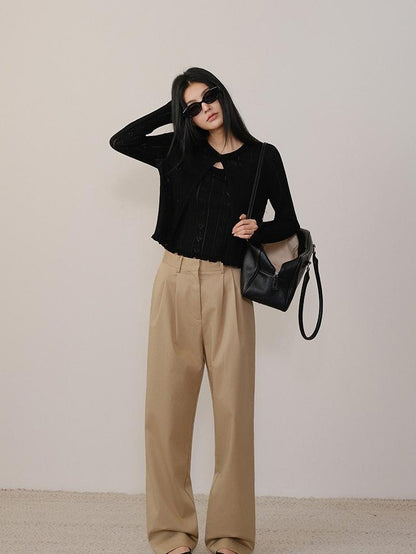 FU FRESH UP Solid 3d Pleated Straight Leg Pocket Women&