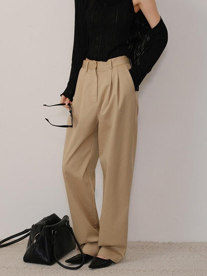 FU FRESH UP Solid 3d Pleated Straight Leg Pocket Women&