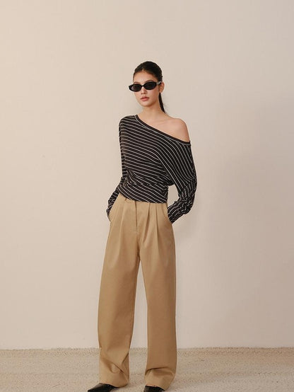 FU FRESH UP Solid 3d Pleated Straight Leg Pocket Women&