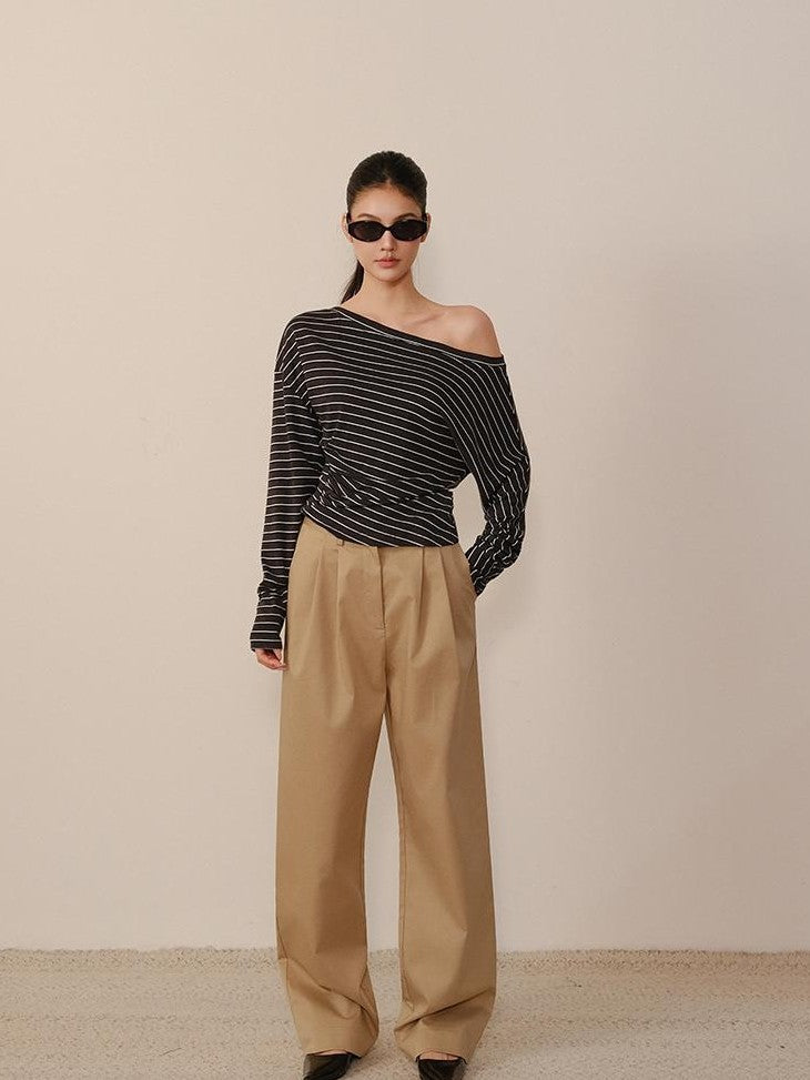 FU FRESH UP Solid 3d Pleated Straight Leg Pocket Women&