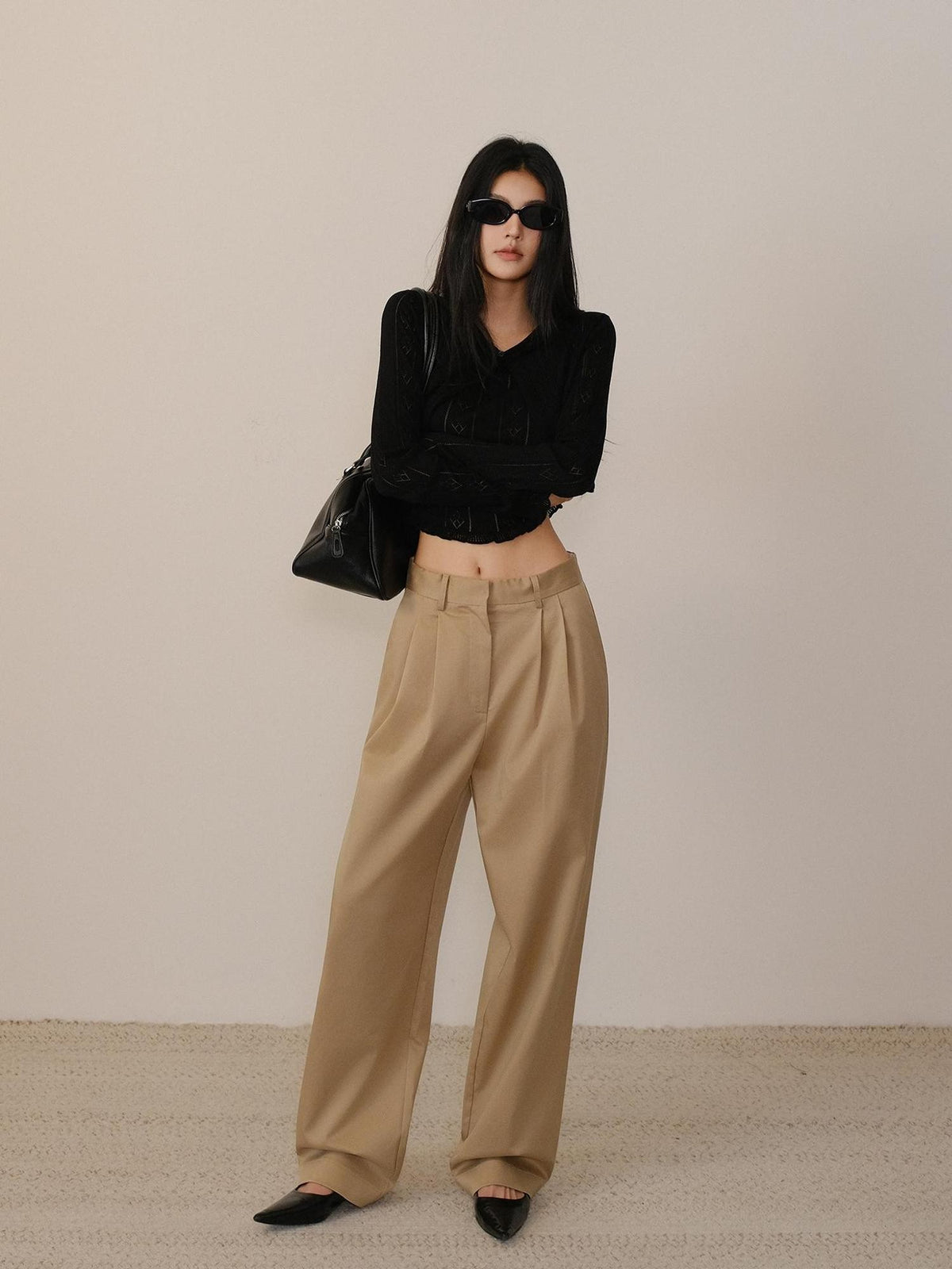 FU FRESH UP Solid 3d Pleated Straight Leg Pocket Women&