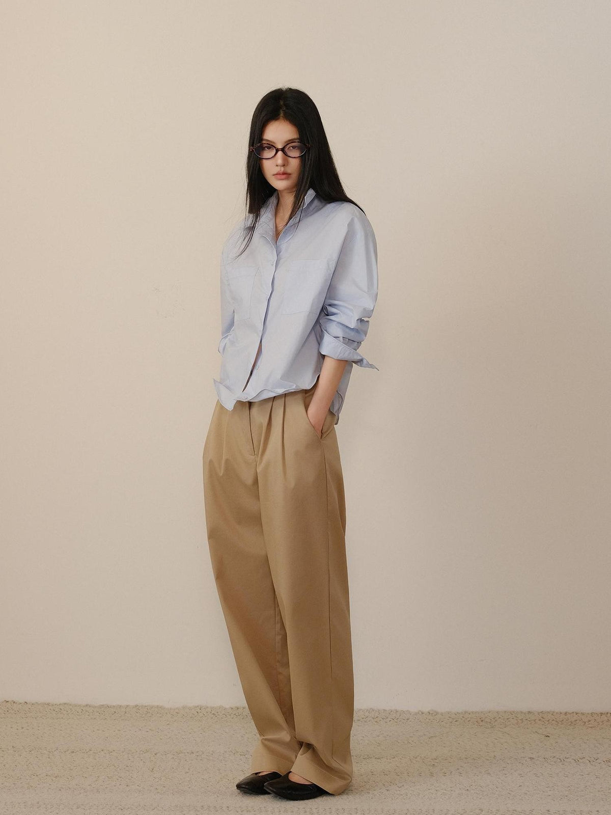 FU FRESH UP Solid 3d Pleated Straight Leg Pocket Women&
