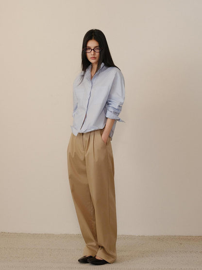 FU FRESH UP Solid 3d Pleated Straight Leg Pocket Women&