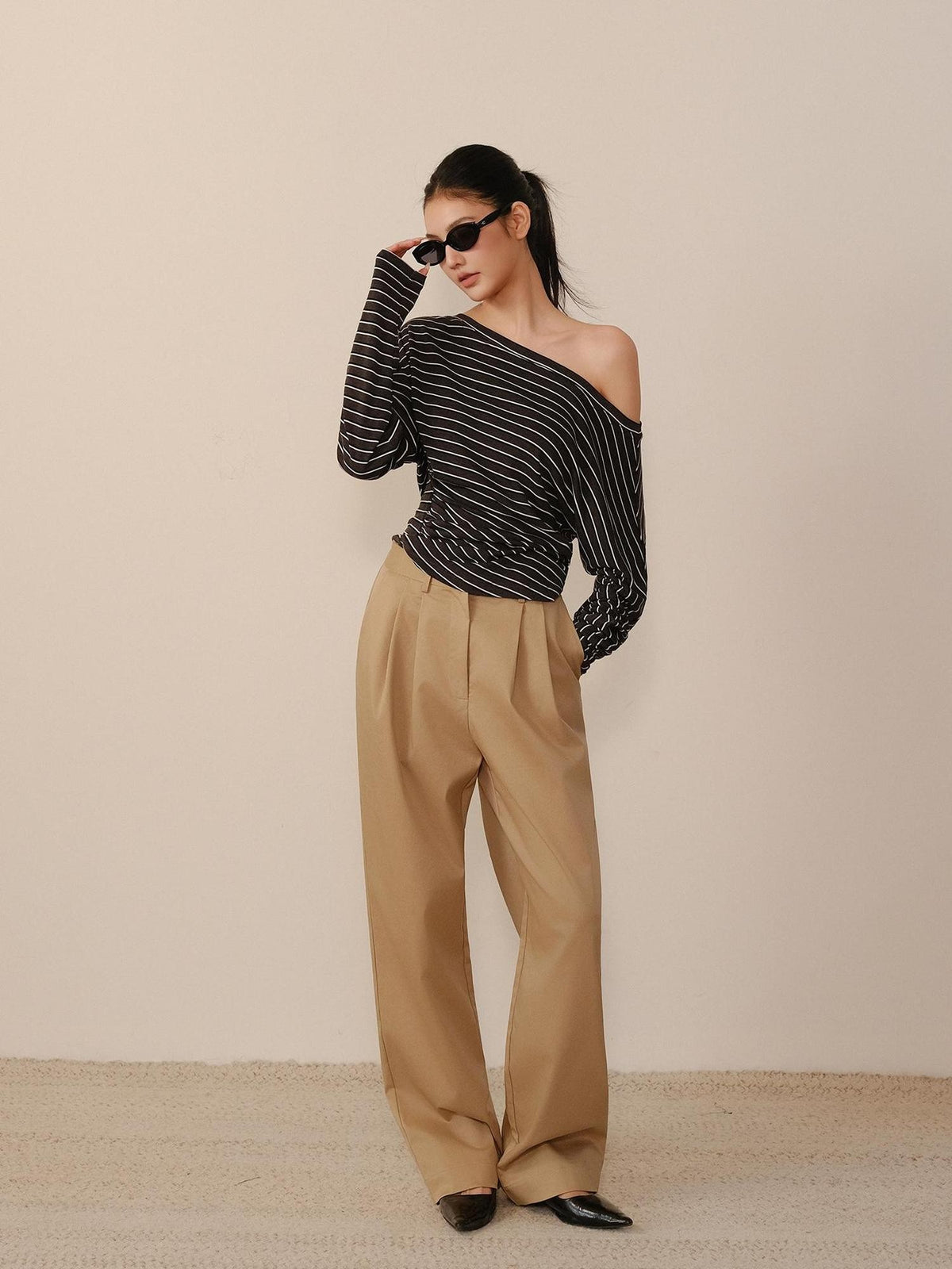 FU FRESH UP Solid 3d Pleated Straight Leg Pocket Women&