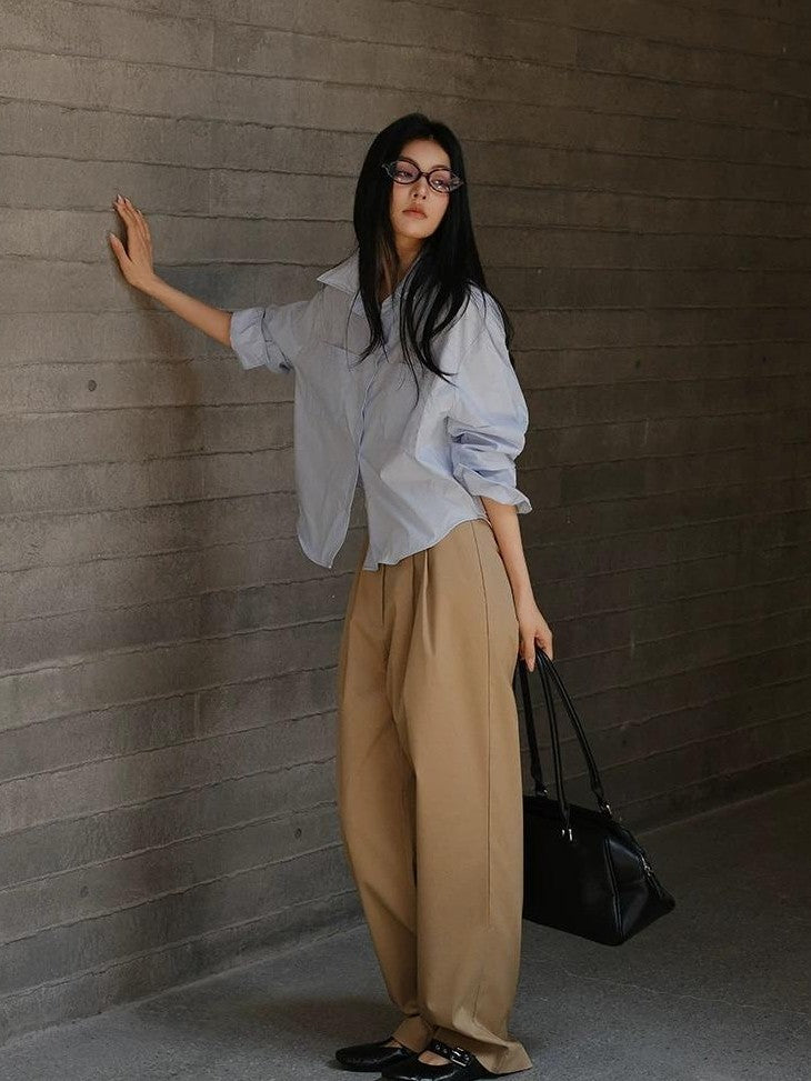 FU FRESH UP Solid 3d Pleated Straight Leg Pocket Women&