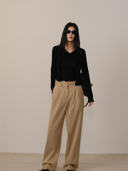 FU FRESH UP Solid 3d Pleated Straight Leg Pocket Women&