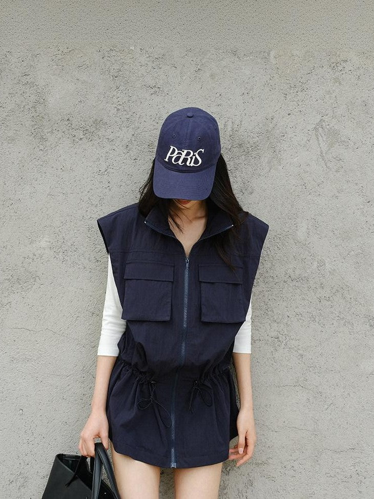 FU FRESH UP Stand Collar Utility Pocket Zip Washed Women&