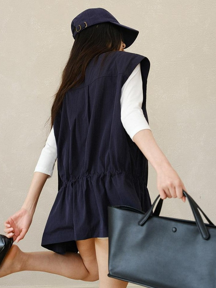 FU FRESH UP Stand Collar Utility Pocket Zip Washed Women&