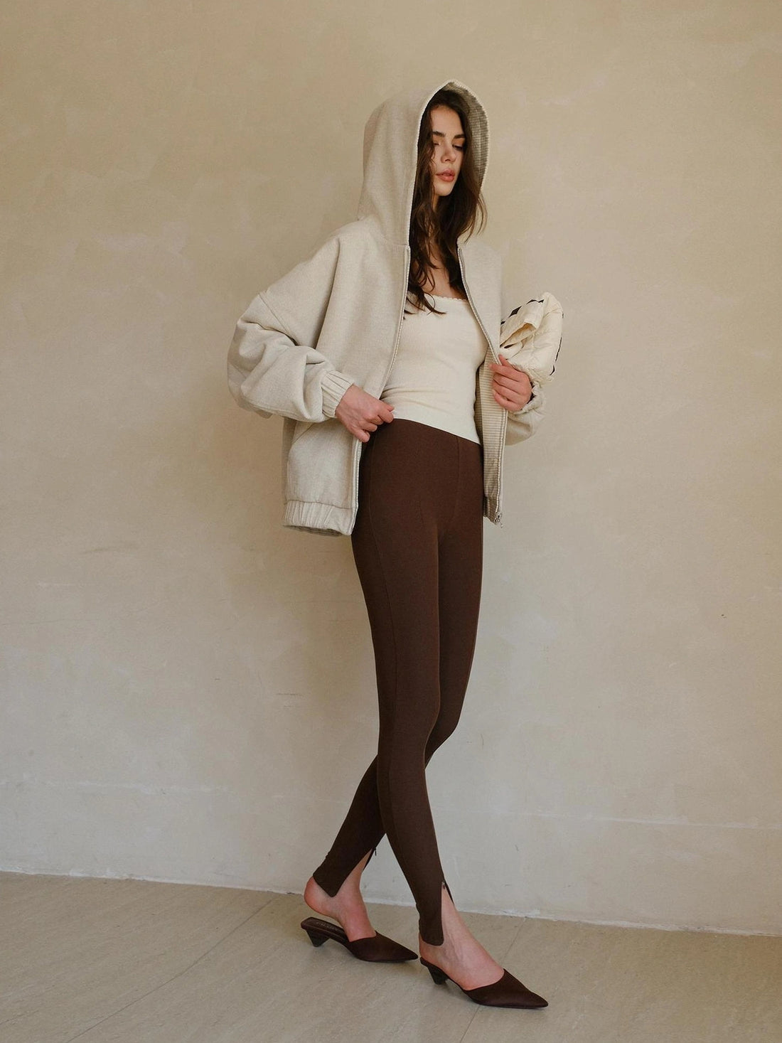 FU FRESH UP Stretch Fit Fleece Lined Split Hem Leggings