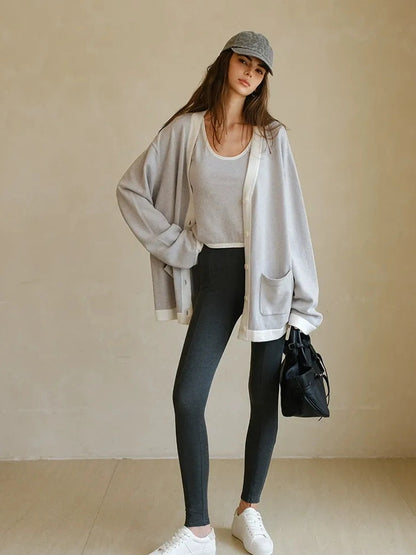 FU FRESH UP Stretch Fit Fleece Lined Split Hem Leggings