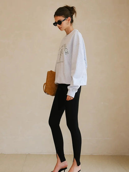 FU FRESH UP Stretch Fit Fleece Lined Split Hem Leggings