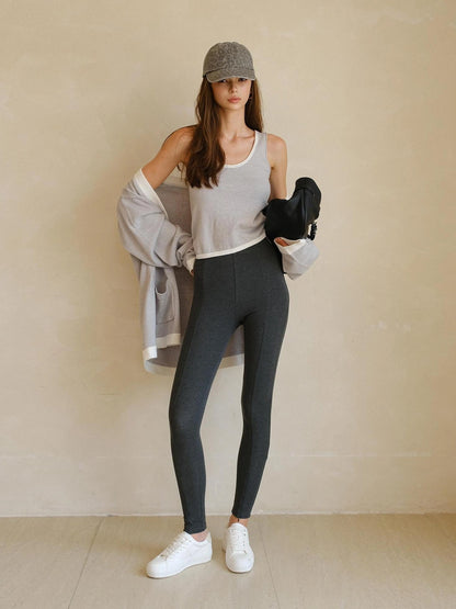 FU FRESH UP Stretch Fit Fleece Lined Split Hem Leggings