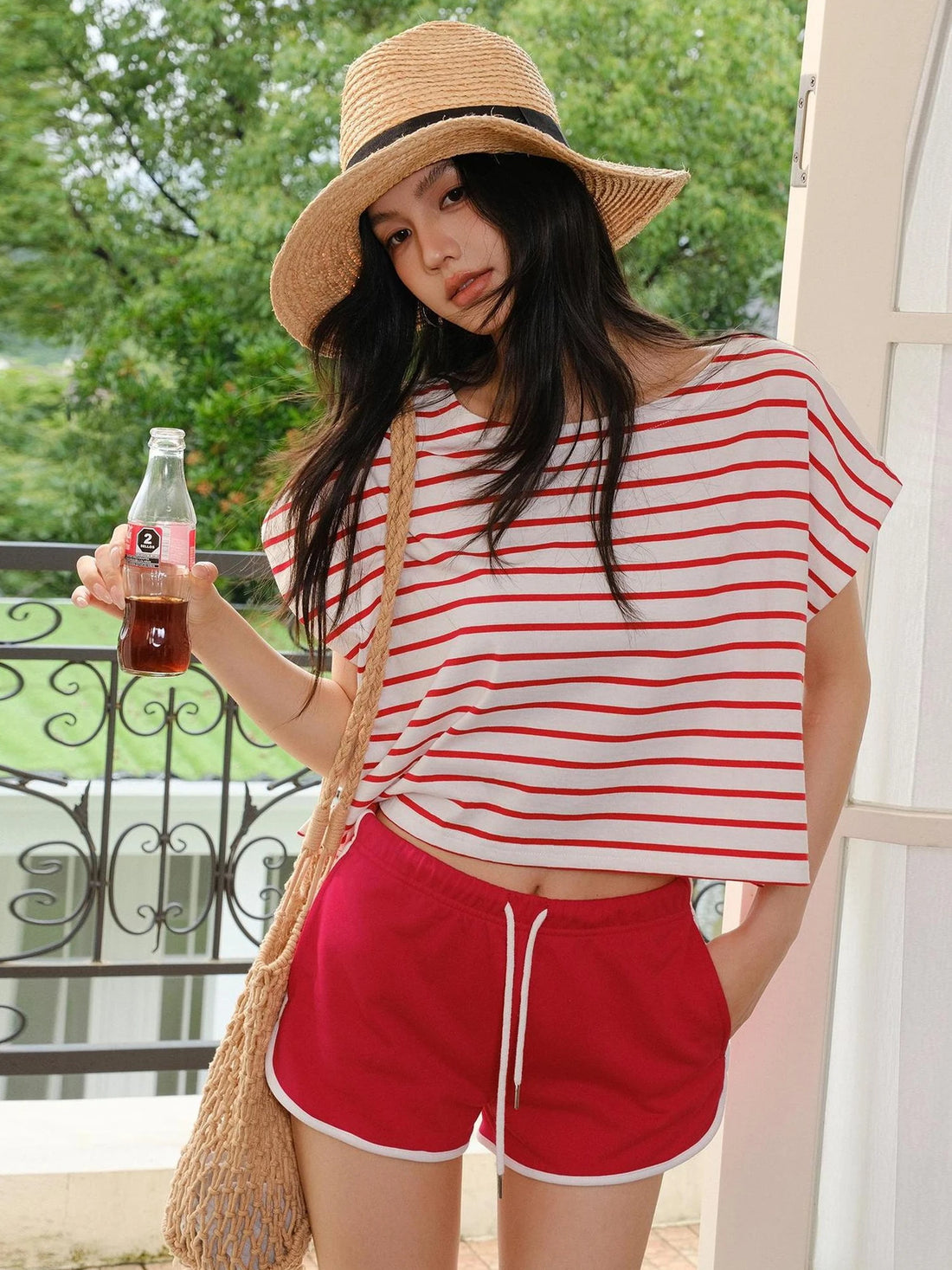 FU FRESH UP Striped Cotton Athletic Shorts Set