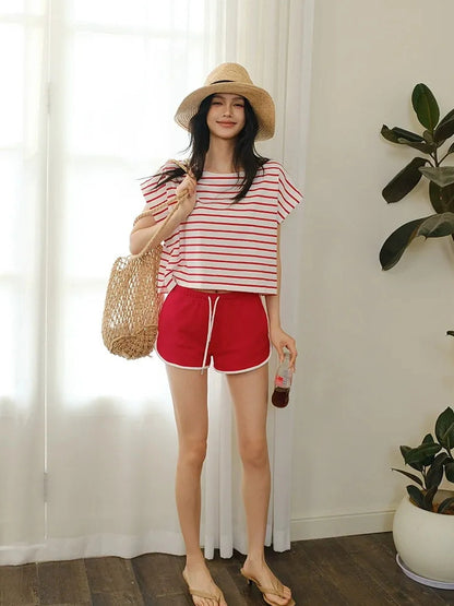 FU FRESH UP Striped Cotton Athletic Shorts Set