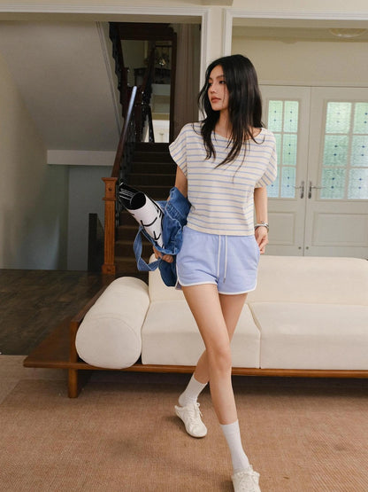 FU FRESH UP Striped Cotton Athletic Shorts Set