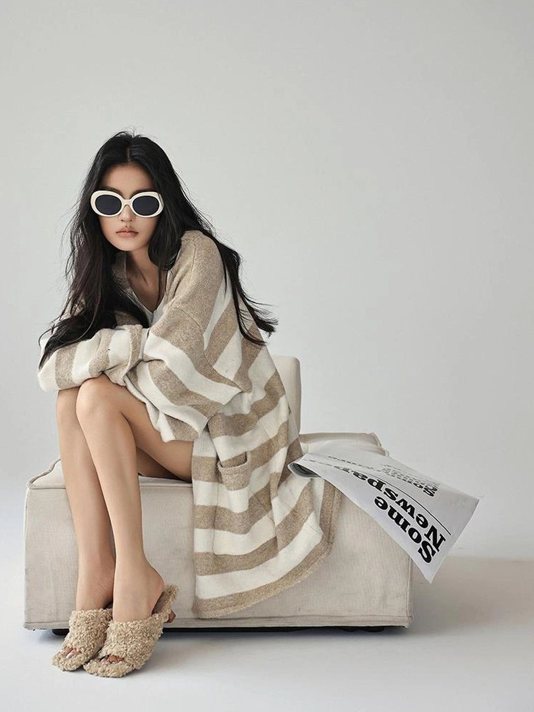 FU FRESH UP Striped Knit Cardigan Coat