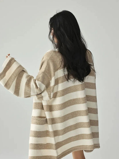 FU FRESH UP Striped Knit Cardigan Coat