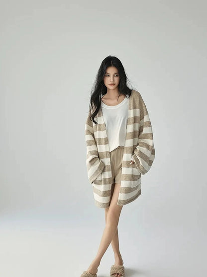 FU FRESH UP Striped Knit Cardigan Coat