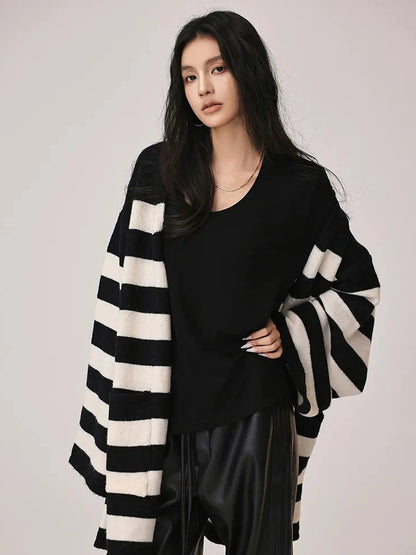 FU FRESH UP Striped Knit Cardigan Coat