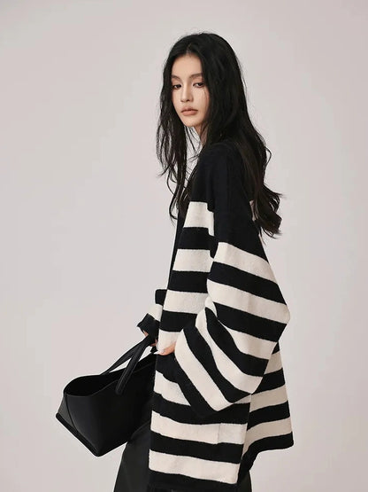FU FRESH UP Striped Knit Cardigan Coat