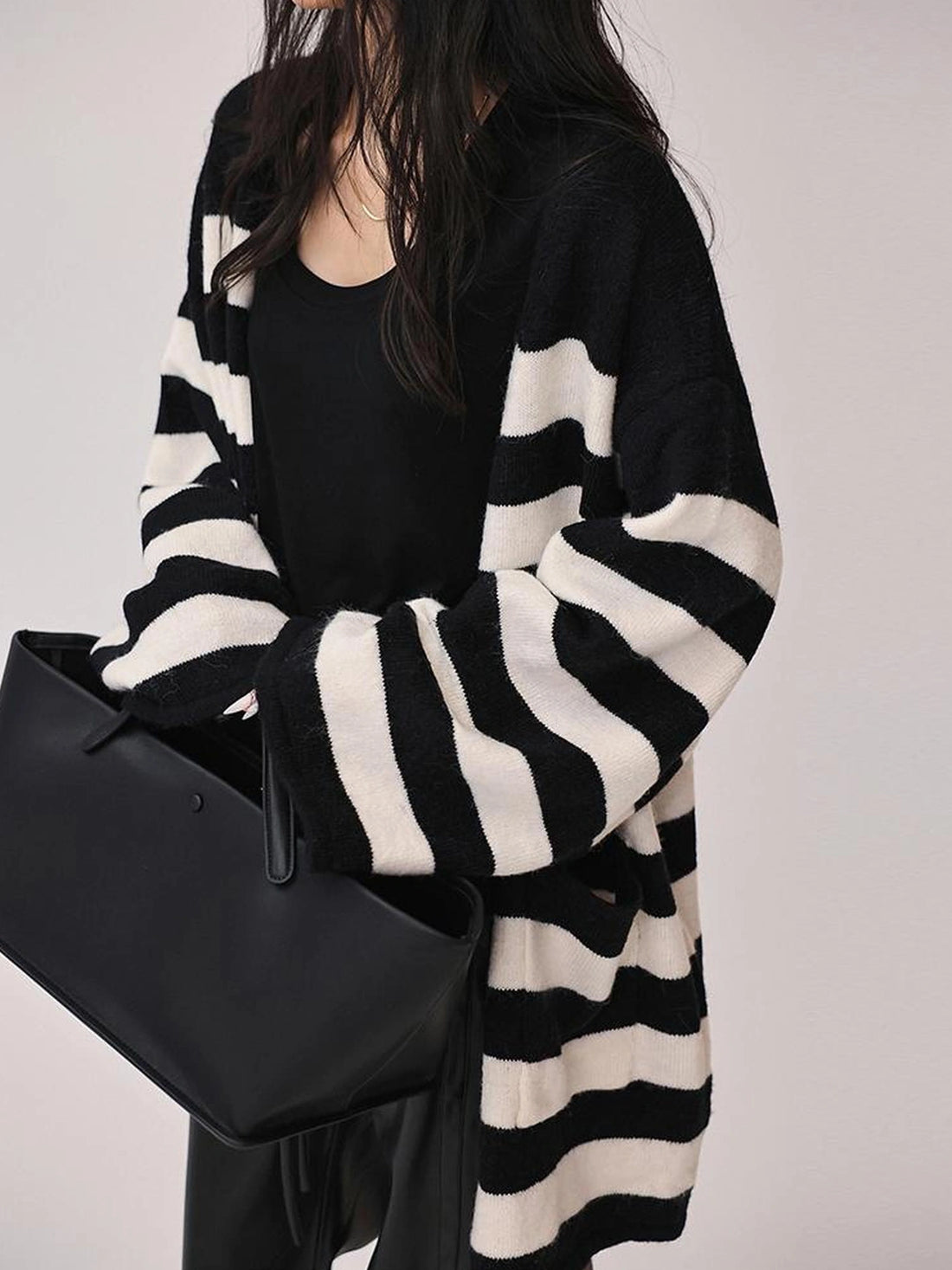 FU FRESH UP Striped Knit Cardigan Coat