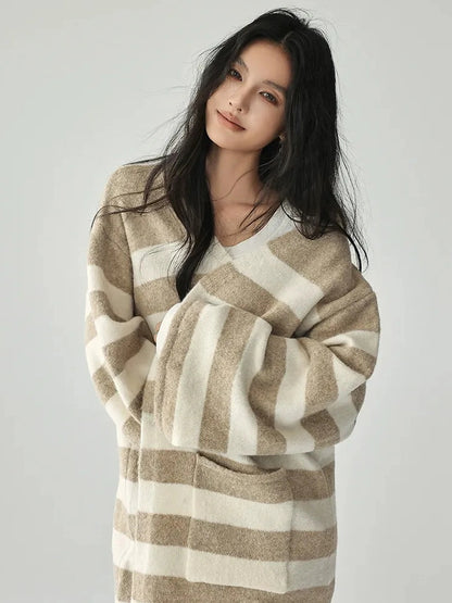 FU FRESH UP Striped Knit Cardigan Coat