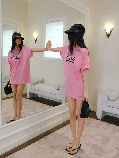 FU FRESH UP Summer Dopamine Color Block Print V-neck T-shirt Long Sleeve