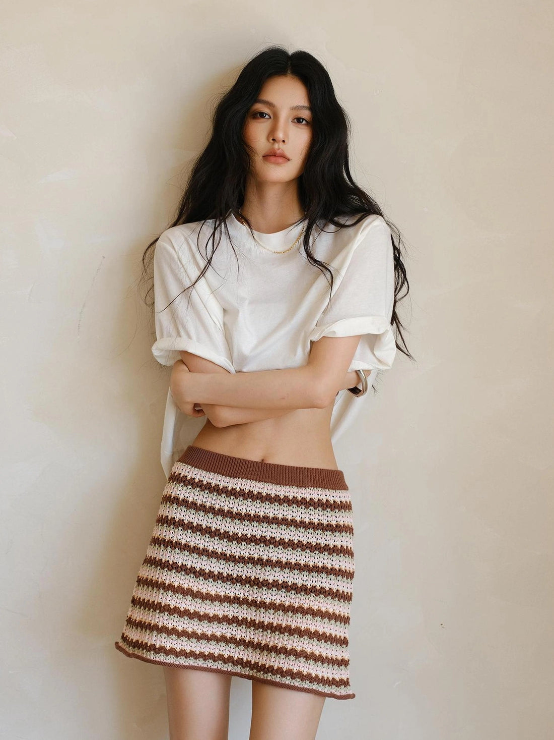 FU FRESH UP Summer Hollow Knit A Line Skirt