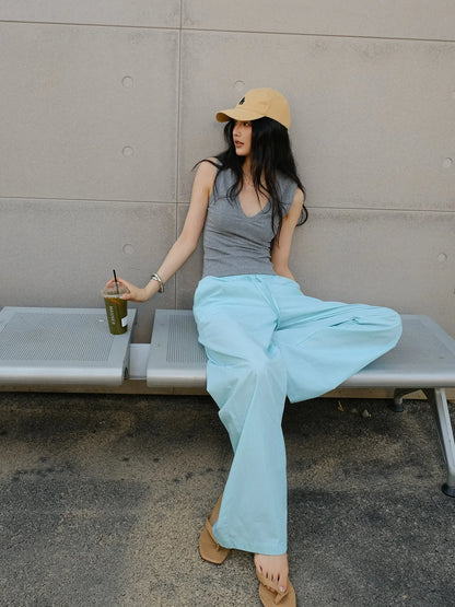 FU FRESH UP Summer Oxygen Wide Leg Striped Trousers