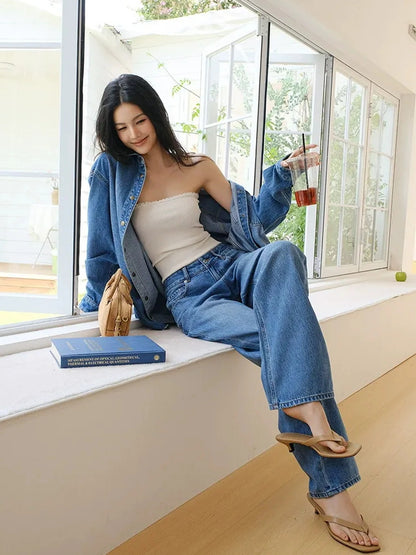 FU FRESH UP Tencel Cotton Ripped Relaxed Straight Leg Jeans