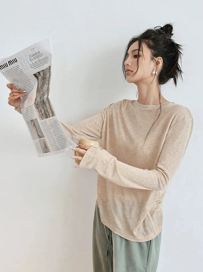 FU FRESH UP Tencel Wool Relaxed Fit V-neck T-shirt Long Sleeve