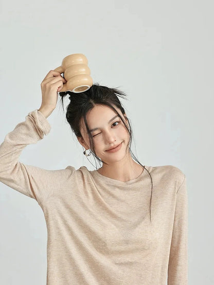 FU FRESH UP Tencel Wool Relaxed Fit V-neck T-shirt Long Sleeve