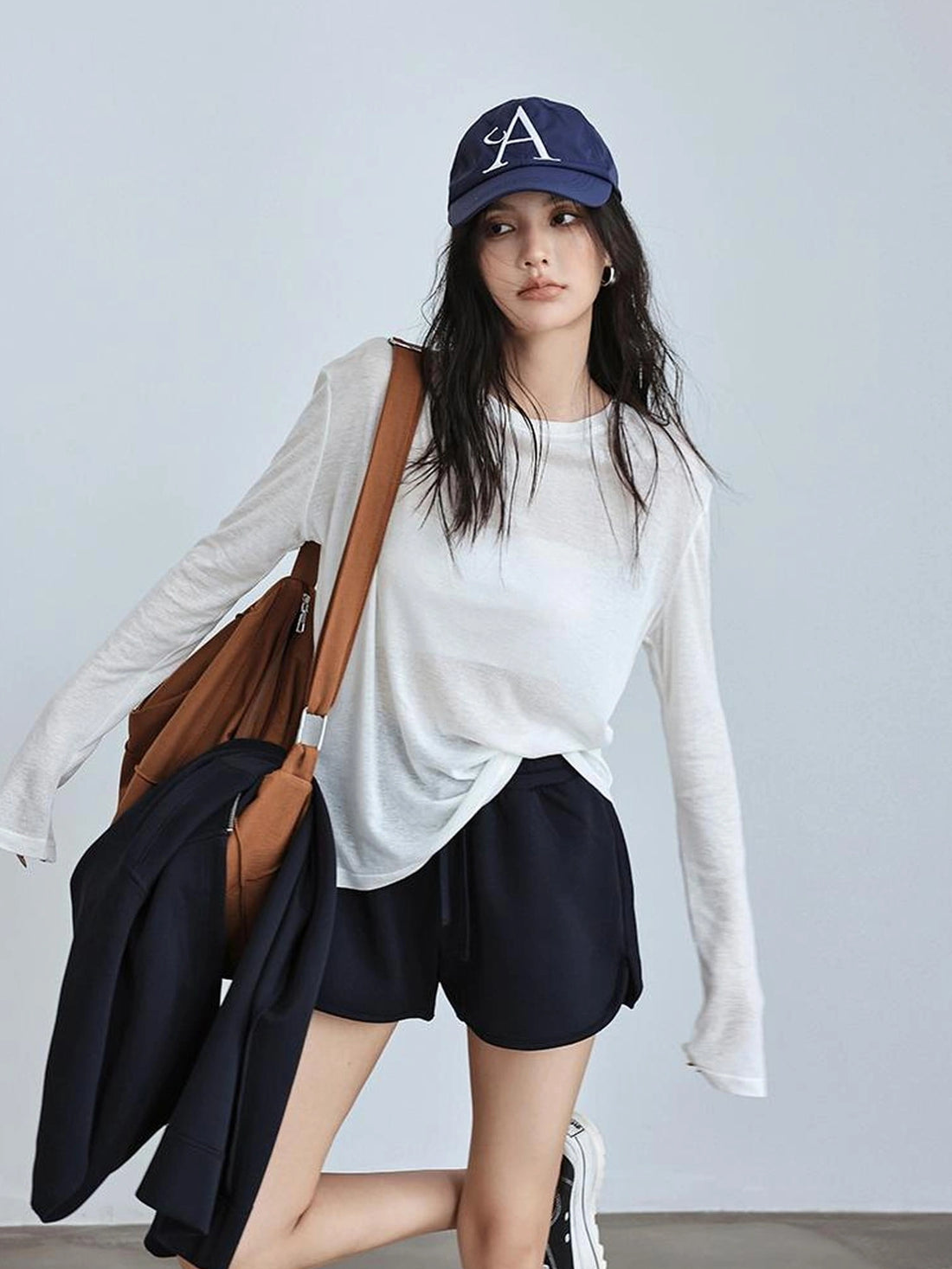 FU FRESH UP Tencel Wool Relaxed Fit V-neck T-shirt Long Sleeve