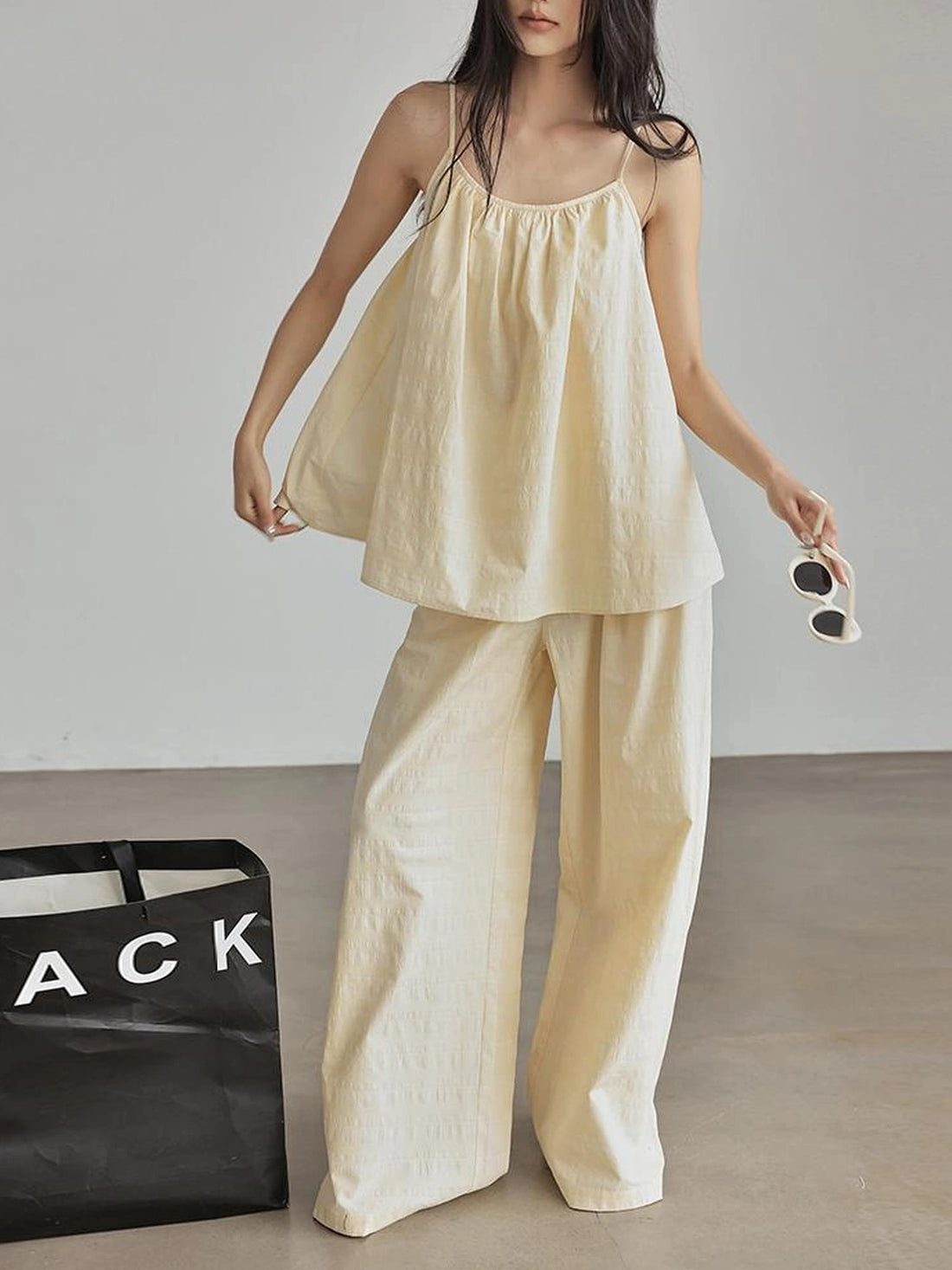 FU FRESH UP Textured French Ribbed Cami And Pant Set