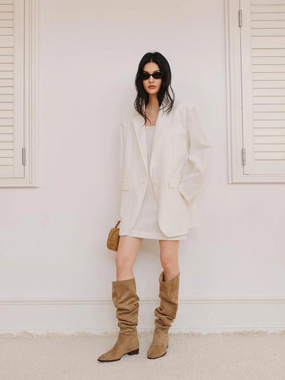 FU FRESH UP Textured Linen Blend Waistcoat Dress Blazer Set