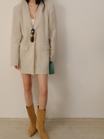 FU FRESH UP Textured Tassel Collarless Drop Shoulder Women&
