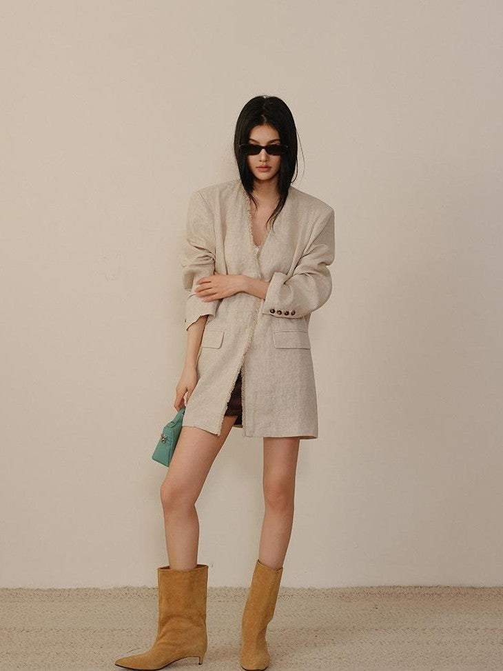 FU FRESH UP Textured Tassel Collarless Drop Shoulder Women&